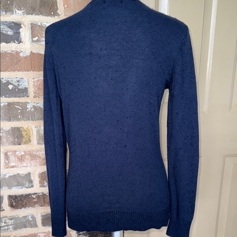Navy Preppy Argyle Sweater Cotton Wool Angora Blend Ribbed Trim Academia Chic - Picture 8 of 10